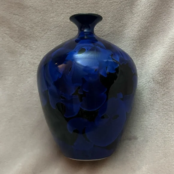 Mary Burton Studio Art Pottery Cobalt Blue Crystalline Vase 9” Artist Signed